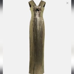 Rasario pleated gold lame gown